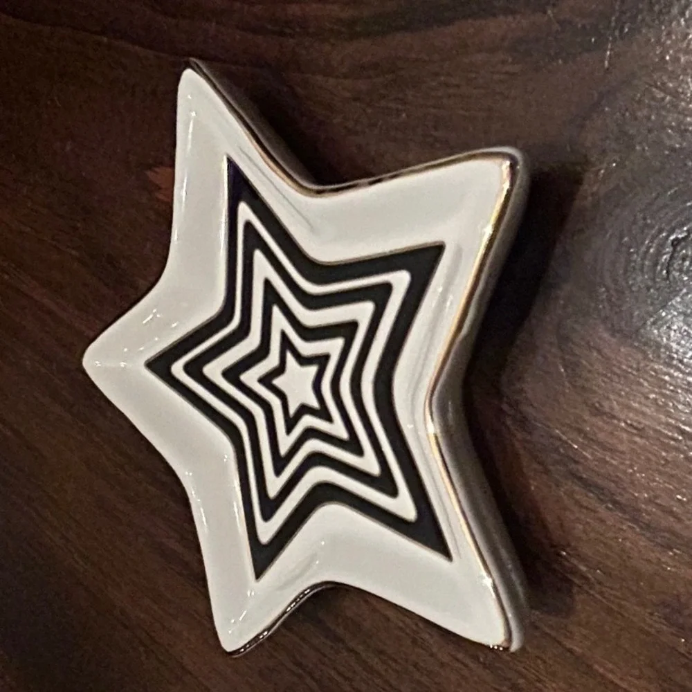 Nordstrom Star Trinket‎ Dish Black White Concentric Gold Rim Celestial Decor